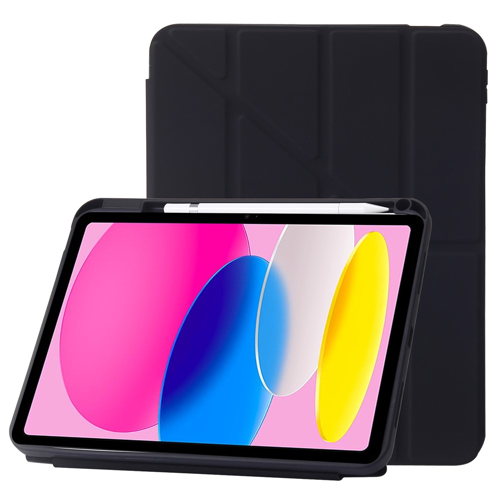Origami Stand Tablet Cover for iPad (2025) / 10.9 (2022) Auto Wake / Sleep PU Leather + Acrylic Full Protection Case - Black