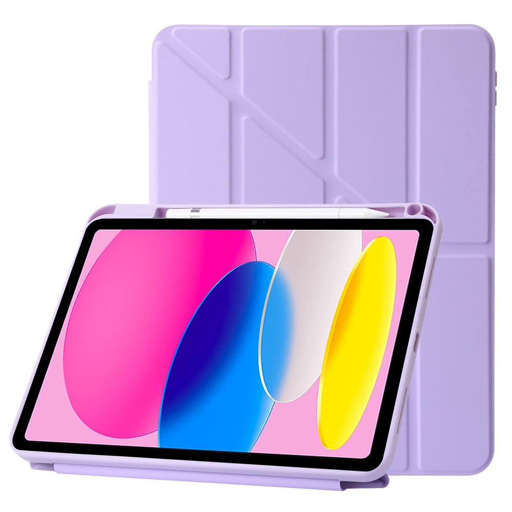 Origami Stand Tablet Cover for iPad (2025) / 10.9 (2022) Auto Wake / Sleep PU Leather + Acrylic Full Protection Case - Light Purple