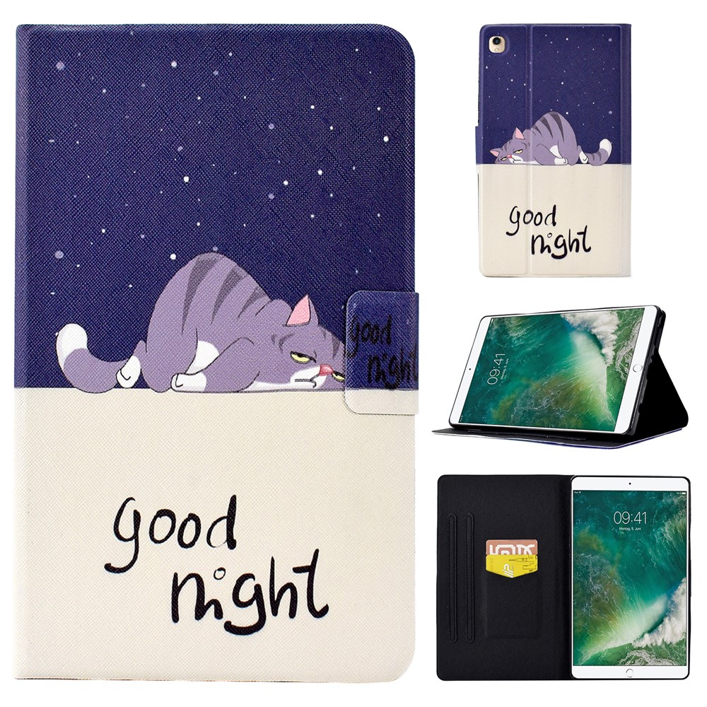For iPad 10.2 (2021) / (2020) / (2019) / iPad Pro 10.5-inch (2017) Adjustable Stand Auto Wake / Sleep Tablet Case Pattern Printing PU Leather Card Slot Protective Cover - Cat