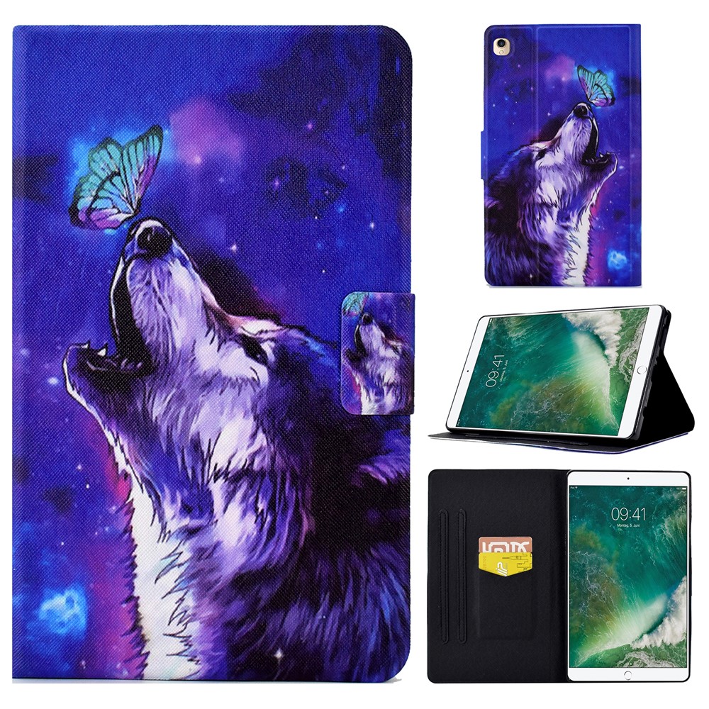 For iPad 10.2 (2021) / (2020) / (2019) / iPad Pro 10.5-inch (2017) Adjustable Stand Auto Wake / Sleep Tablet Case Pattern Printing PU Leather Card Slot Protective Cover - Butterfly and Wolf