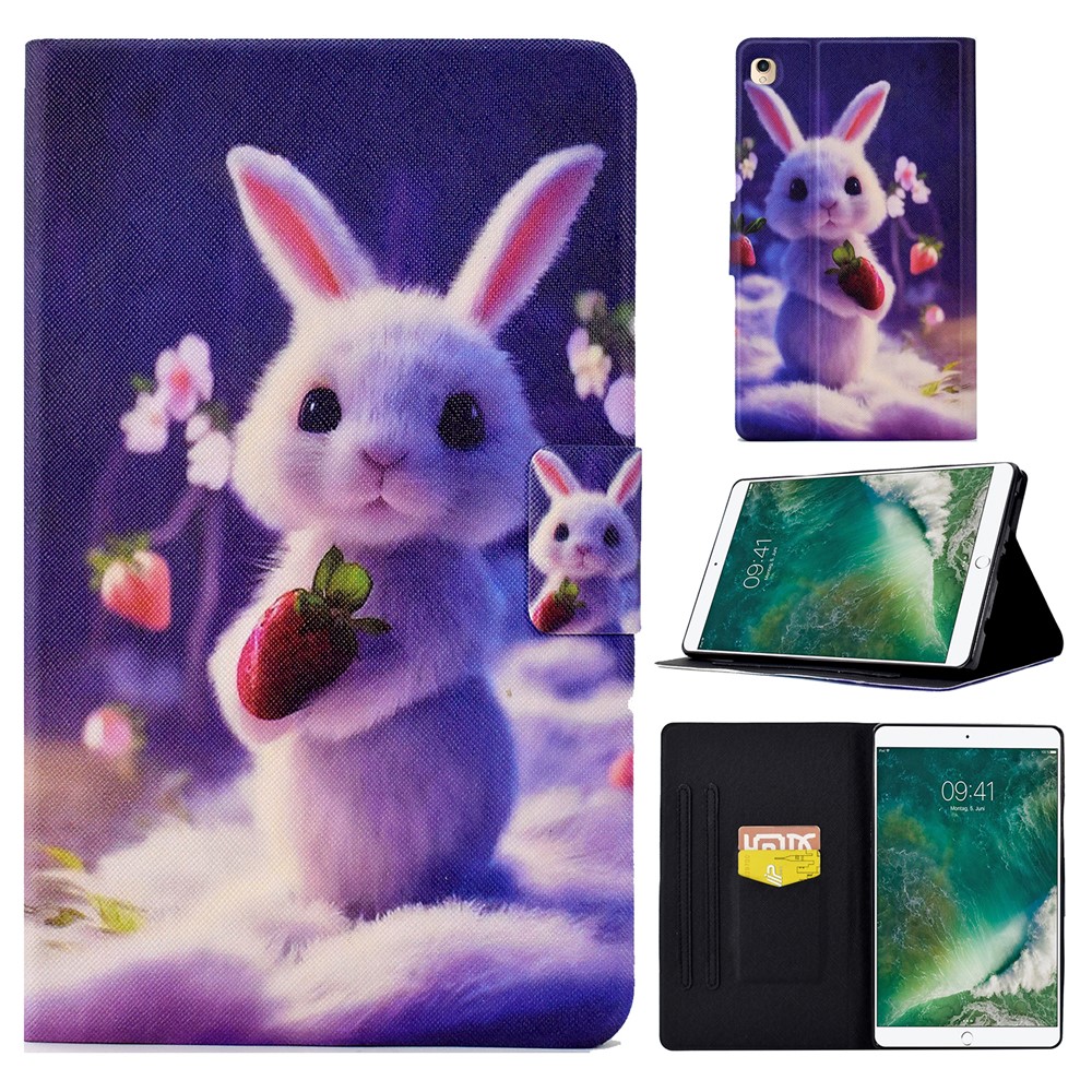 For iPad 10.2 (2021) / (2020) / (2019) / iPad Pro 10.5-inch (2017) Adjustable Stand Auto Wake / Sleep Tablet Case Pattern Printing PU Leather Card Slot Protective Cover - Strawberry Bunny