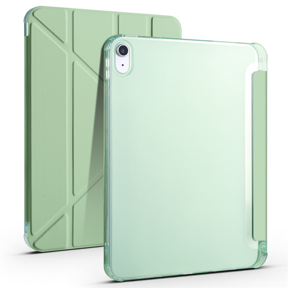 Shockproof Leather Case for iPad (2025) / 10.9 (2022) Anti-Drop Protective Case Transparent V-Fold Stand Tablet Cover with Pencil Slot - Matcha Green