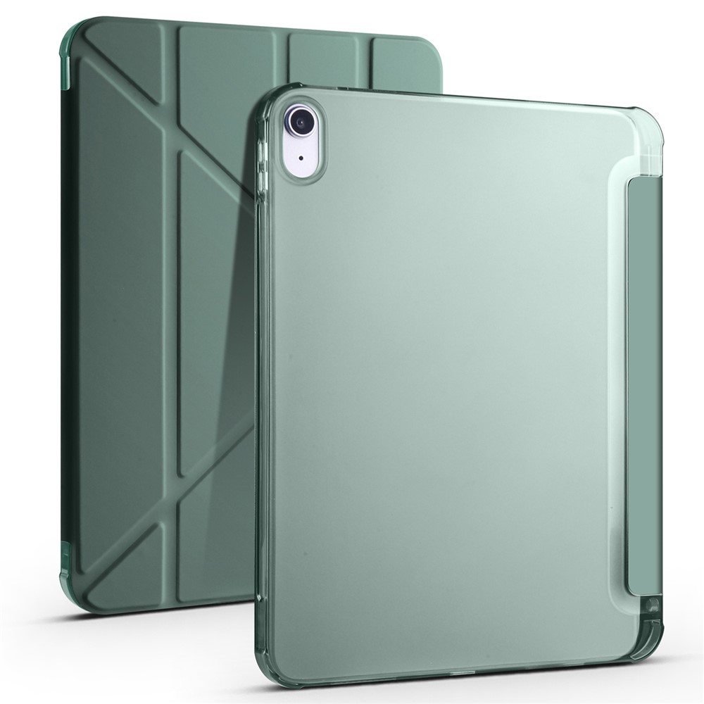 Shockproof Leather Case for iPad (2025) / 10.9 (2022) Anti-Drop Protective Case Transparent V-Fold Stand Tablet Cover with Pencil Slot - Green
