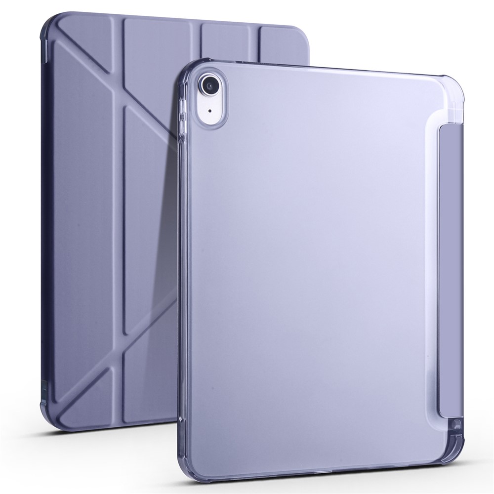 Shockproof Leather Case for iPad (2025) / 10.9 (2022) Anti-Drop Protective Case Transparent V-Fold Stand Tablet Cover with Pencil Slot - Purple