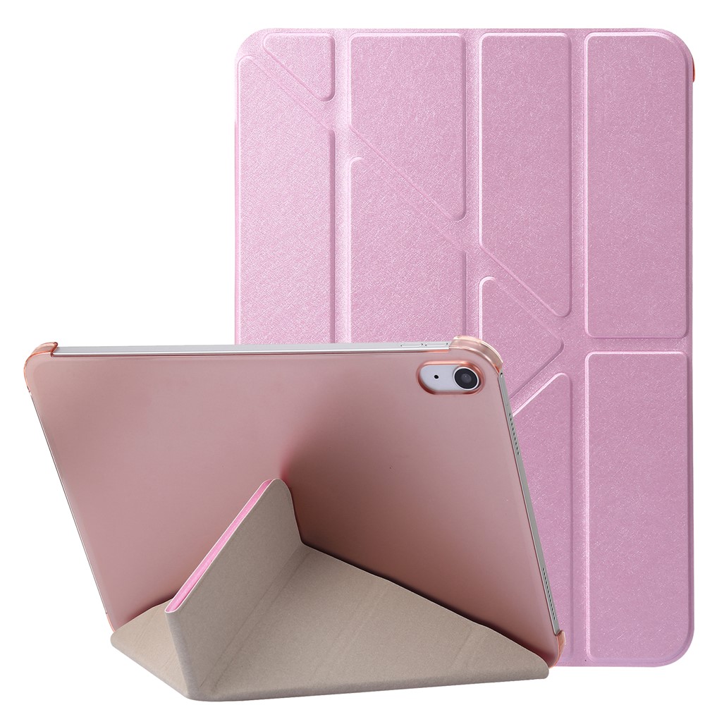 Origami Stand Tablet Cover for iPad (2025) / 10.9 (2022) Silk Texture Auto Wake / Sleep PU Leather Full Protection Case - Pink