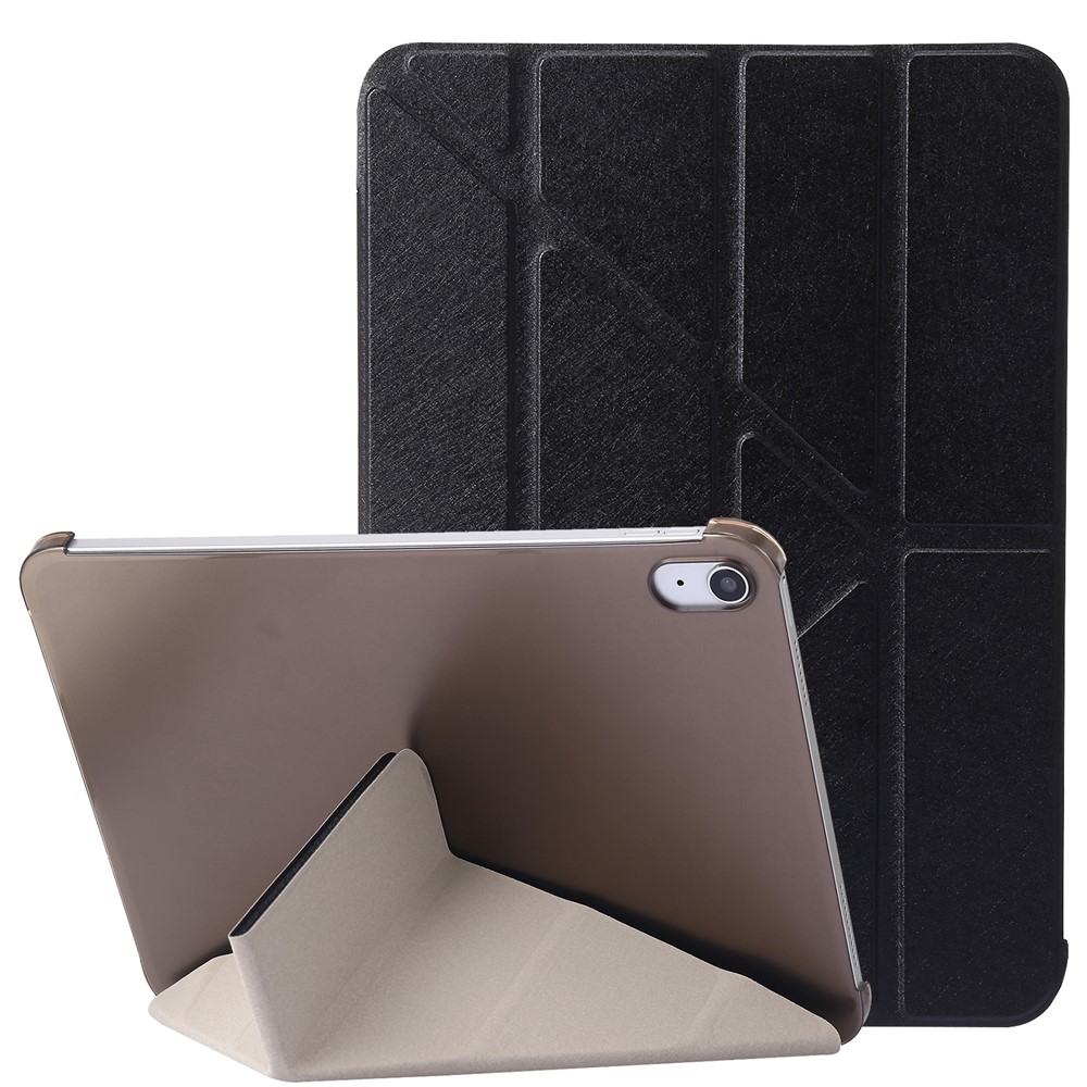 Origami Stand Tablet Cover for iPad (2025) / 10.9 (2022) Silk Texture Auto Wake / Sleep PU Leather Full Protection Case - Black