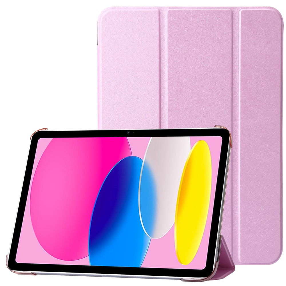 For iPad (2025) / 10.9 (2022) Silk Texture Protective Case PU Leather+PC Tri-Fold Stand Drop-Proof Cover - Pink