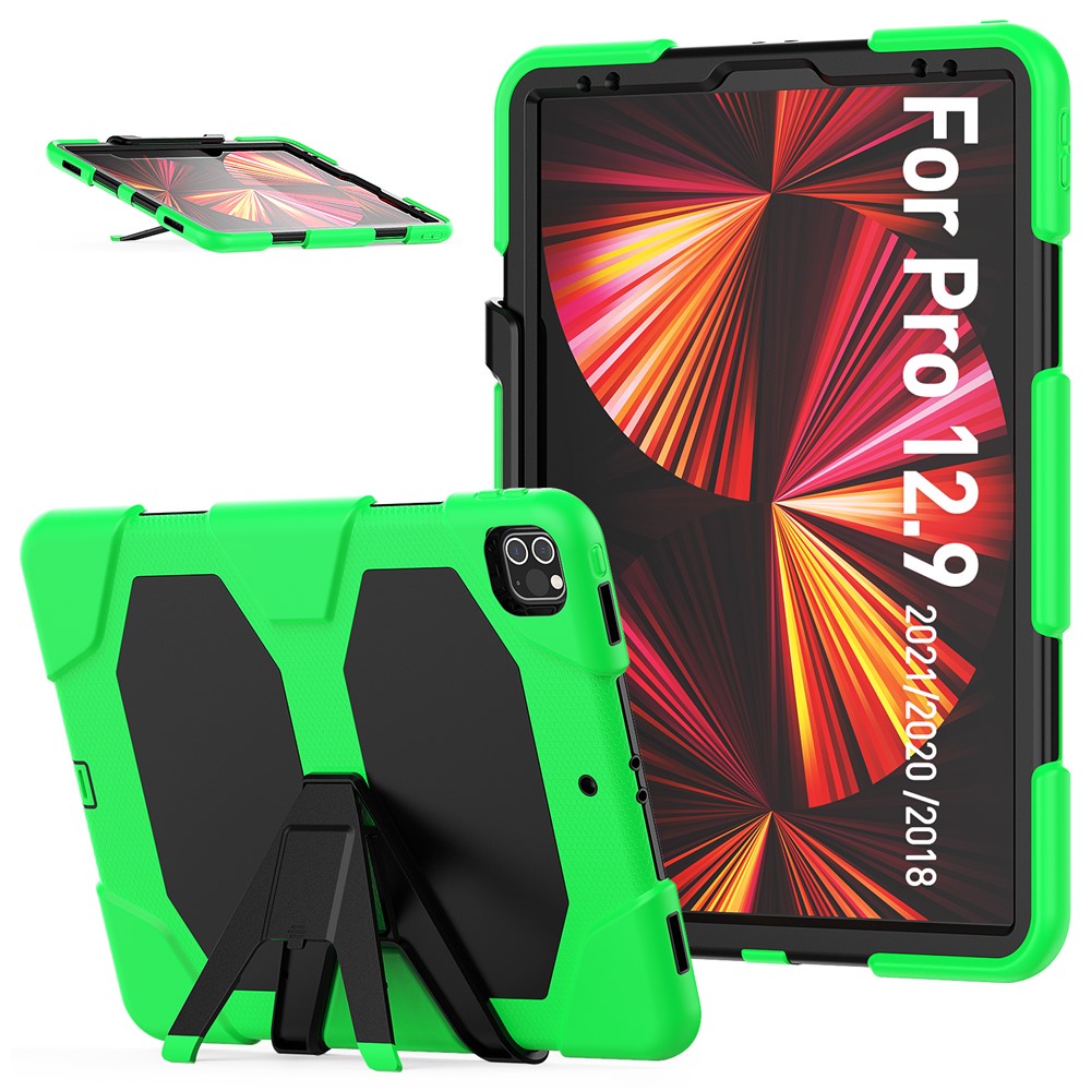 For iPad Pro 12.9 (2022) / (2021) / (2020) / (2018) Protective Case Anti-Fall PC + Silicone Case Scratch-Proof Kickstand Tablet Cover - Green