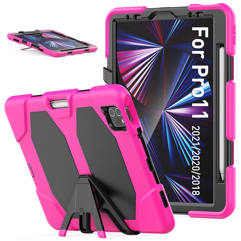 For iPad Pro 11 (2022) / (2021) / (2020) / (2018)  /  Air (2022) / (2020) Protective Case Anti-Drop PC + Silicone Case Scratch-Proof Kickstand Tablet Cover - Rose