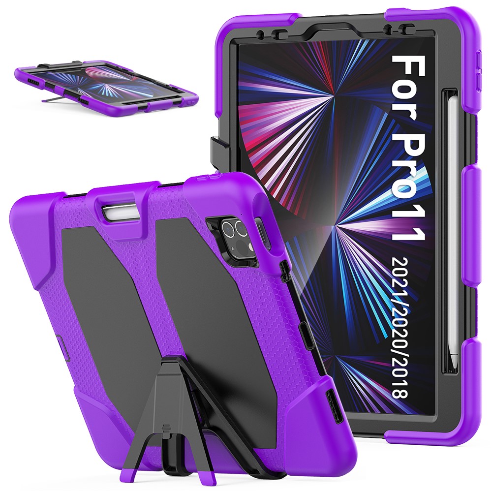 For iPad Pro 11 (2022) / (2021) / (2020) / (2018)  /  Air (2022) / (2020) Protective Case Anti-Drop PC + Silicone Case Scratch-Proof Kickstand Tablet Cover - Purple