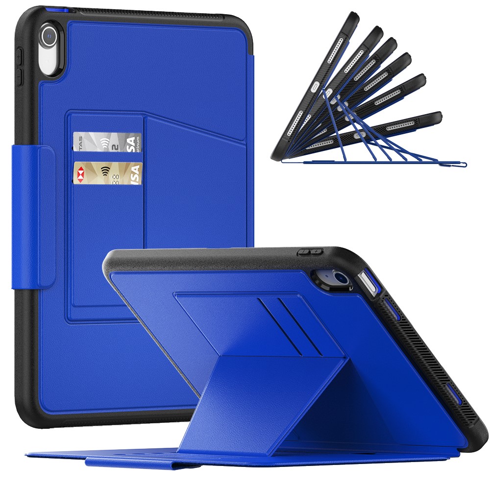 For iPad (2025) / 10.9 (2022) PU Leather Tablet Case Kickstand Card Holder Magnetic Cover with Smart Auto Sleep / Wake - Dark Blue