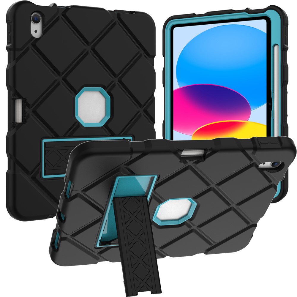 Drop-Proof Tablet Case For iPad (2025) / 10.9 (2022) Thickened Silicone + PC Tablet Protector with Kickstand - Black / Blue
