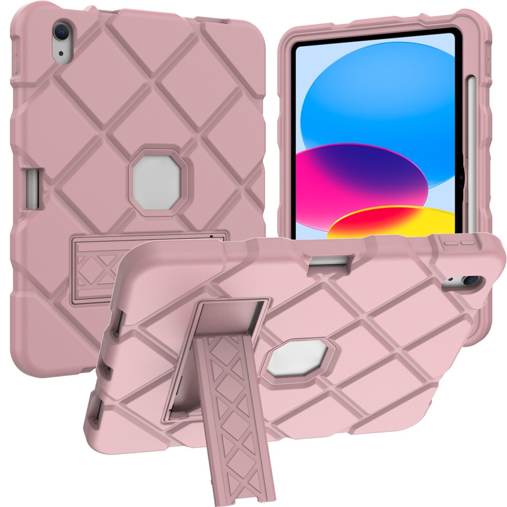 Drop-Proof Tablet Case For iPad (2025) / 10.9 (2022) Thickened Silicone + PC Tablet Protector with Kickstand - Rose Gold