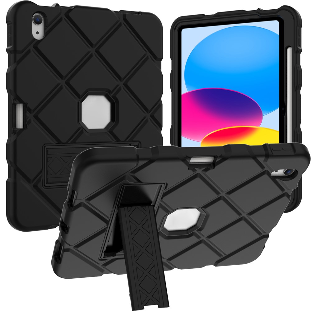 Drop-Proof Tablet Case For iPad (2025) / 10.9 (2022) Thickened Silicone + PC Tablet Protector with Kickstand - Black