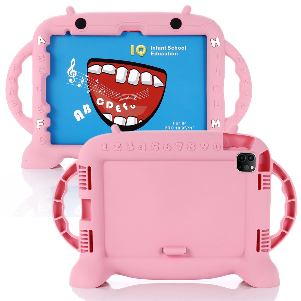 For iPad (2025) / 10.9 (2022) / Pro 11 (2022) / (2020) / (2021) / (2018) / Air (2020) / Air (2022) Silicone Tablet Case Stand Cover - Pink