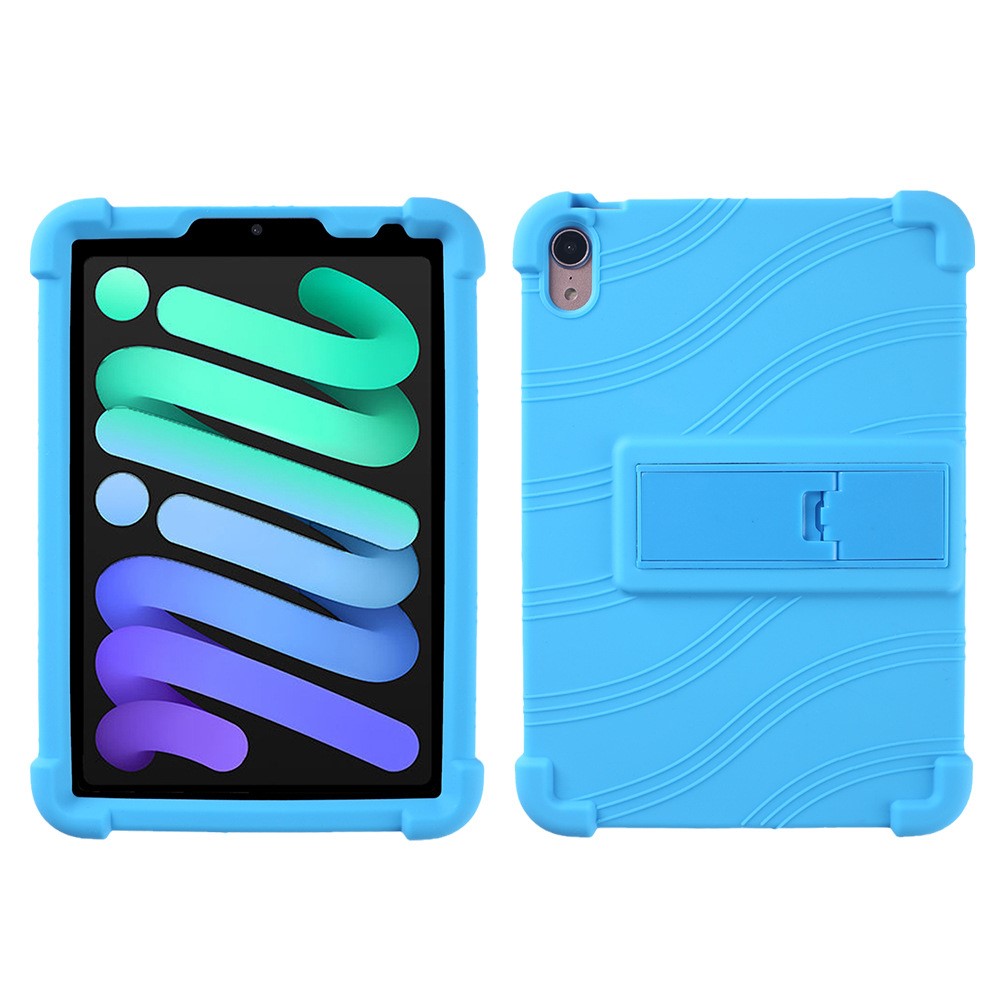 For iPad mini (2024) / mini (2021) Kickstand Design Anti-Drop Tablet Case Anti-Scratch Silicone Protective Cover - Sky Blue