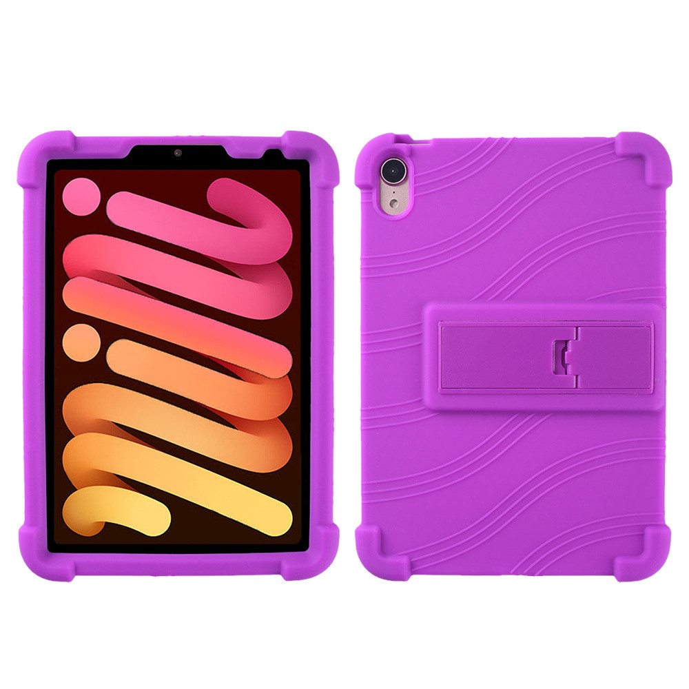 For iPad mini (2024) / mini (2021) Kickstand Design Anti-Drop Tablet Case Anti-Scratch Silicone Protective Cover - Purple