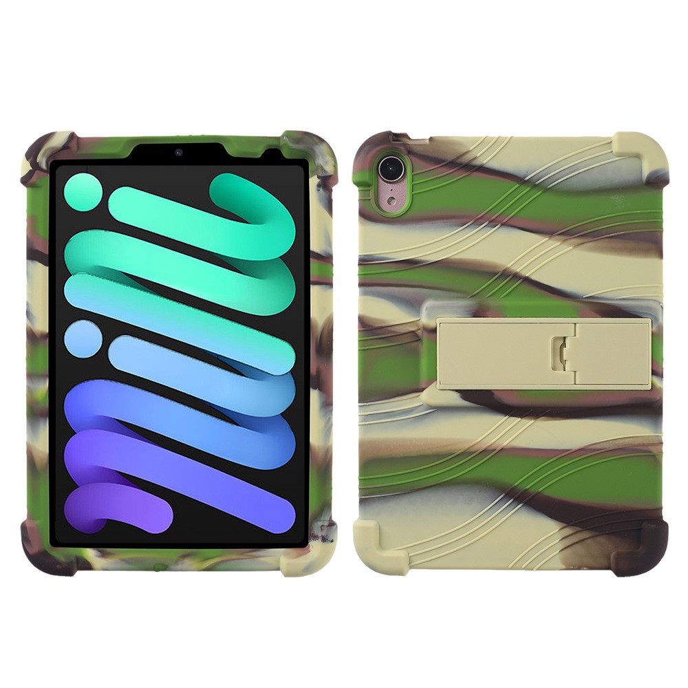 For iPad mini (2024) / mini (2021) Kickstand Design Anti-Drop Tablet Case Anti-Scratch Silicone Protective Cover - Green Camouflage
