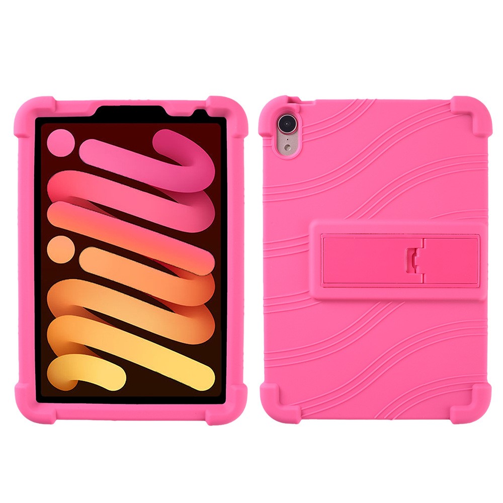 For iPad mini (2024) / mini (2021) Kickstand Design Anti-Drop Tablet Case Anti-Scratch Silicone Protective Cover - Rose