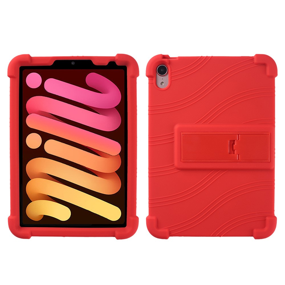For iPad mini (2024) / mini (2021) Kickstand Design Anti-Drop Tablet Case Anti-Scratch Silicone Protective Cover - Red