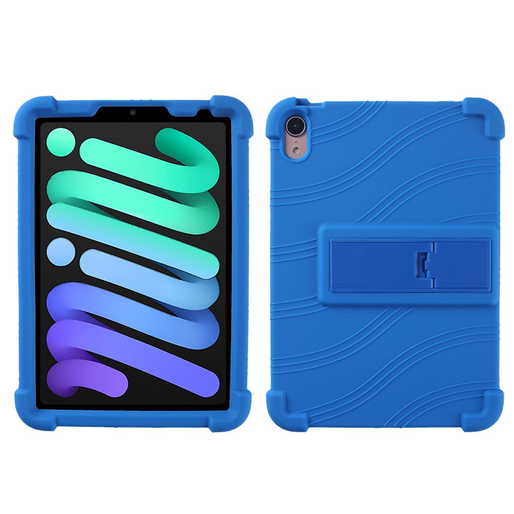 For iPad mini (2024) / mini (2021) Kickstand Design Anti-Drop Tablet Case Anti-Scratch Silicone Protective Cover - Dark Blue
