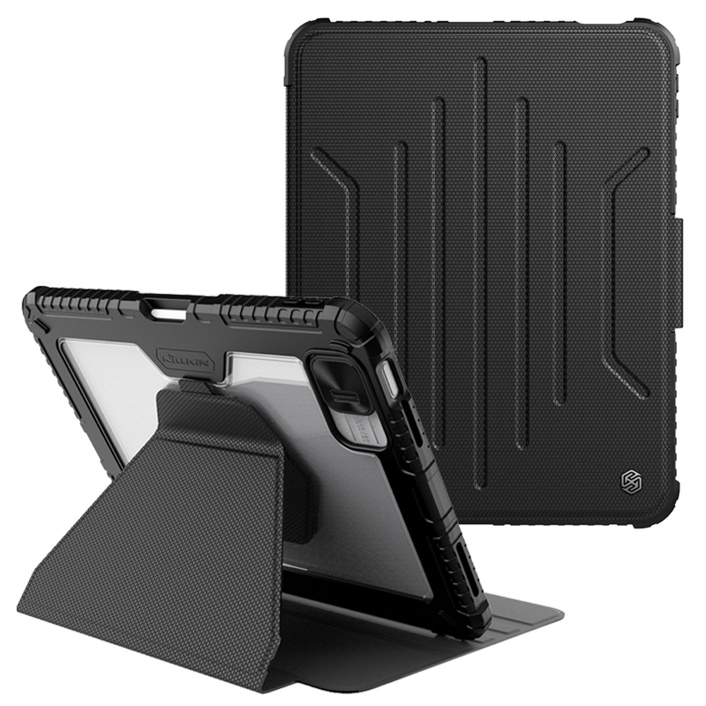 NILLKIN Bumper Leather Case Pro for iPad (2025) / 10.9 (2022) Detachable PU Leather Tablet Case Stand Cover - Black