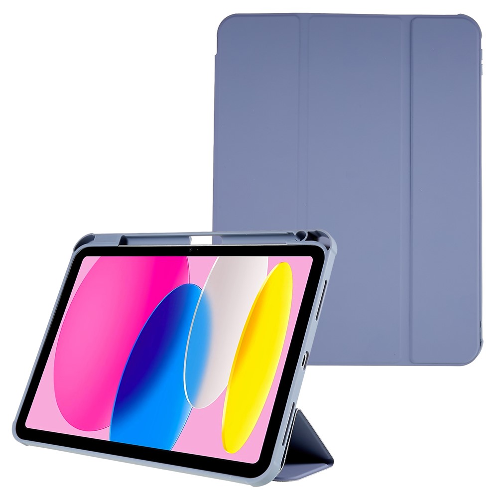 Skin Touch Tri-Fold Stand Tablet Case for iPad (2025) / 10.9 (2022) PU Leather TPU Acrylic Clear Cover - Baby Blue