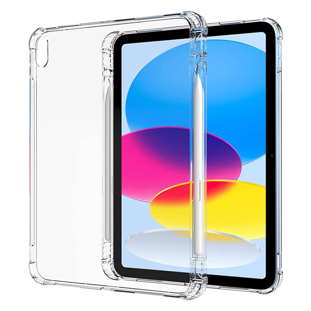 For iPad (2025) / 10.9 (2022) Shockproof TPU Tablet Case Reinforced Corners Transparent Protection Cover with Pen Slot