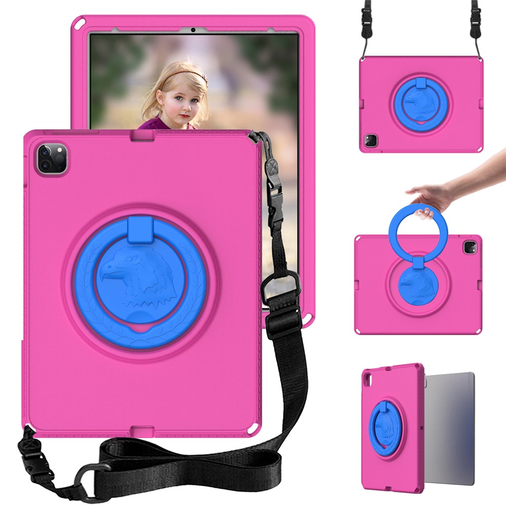 For iPad Pro 13 (2025) / 13 (2024) / Air 13 (2025) / (2024) / 12.9 (2022) / (2021) / (2020) / (2018) EVA Case with Shoulder Strap, Screen Film - Rose