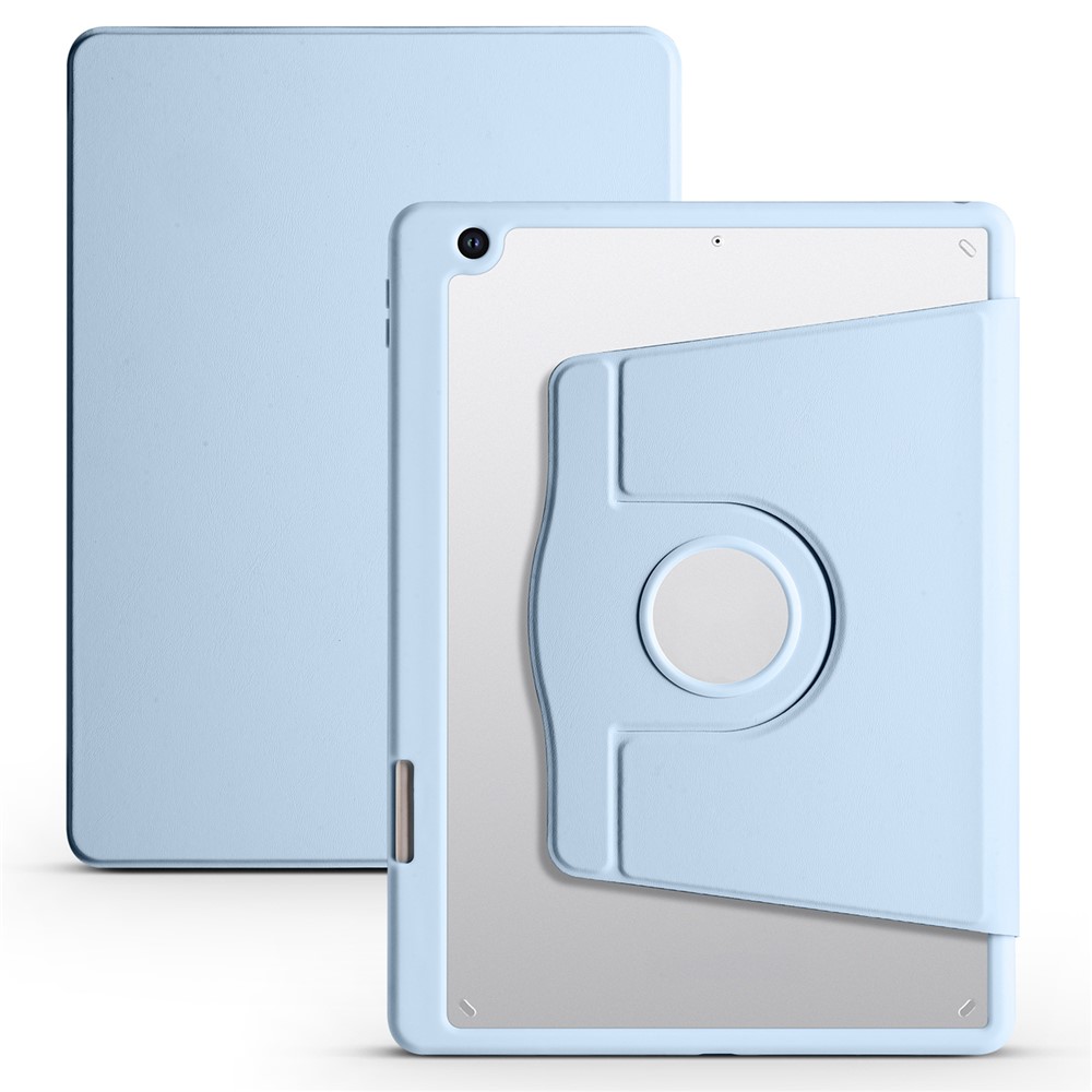 For iPad 10.2 (2021) / (2020) / (2019) Smart Tablet Case PU Leather + Acrylic Rotary Kickstand Cover - Baby Blue