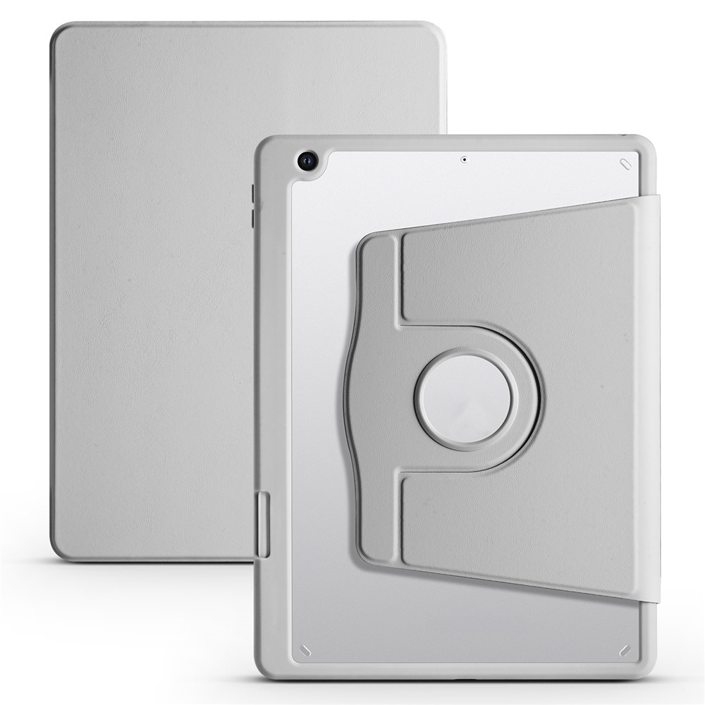For iPad 10.2 (2021) / (2020) / (2019) Smart Tablet Case PU Leather + Acrylic Rotary Kickstand Cover - Grey