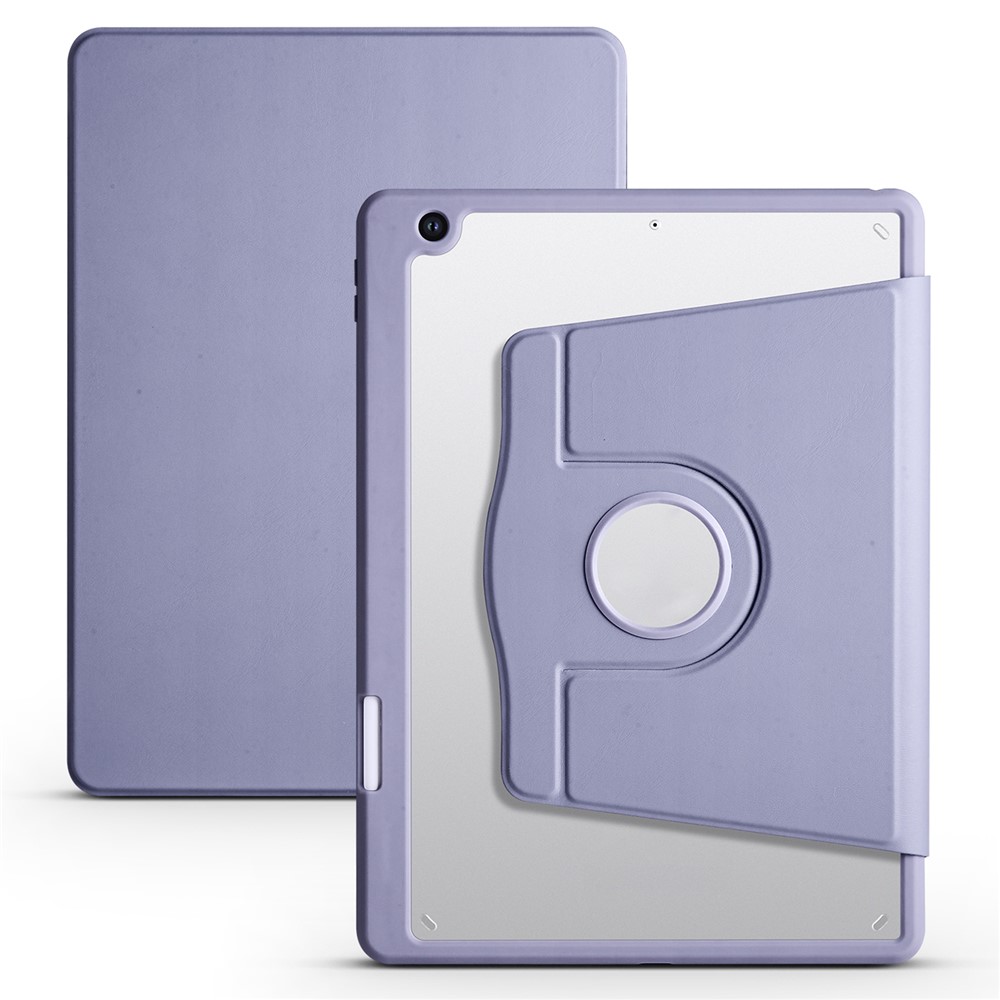For iPad 10.2 (2021) / (2020) / (2019) Smart Tablet Case PU Leather + Acrylic Rotary Kickstand Cover - Purple