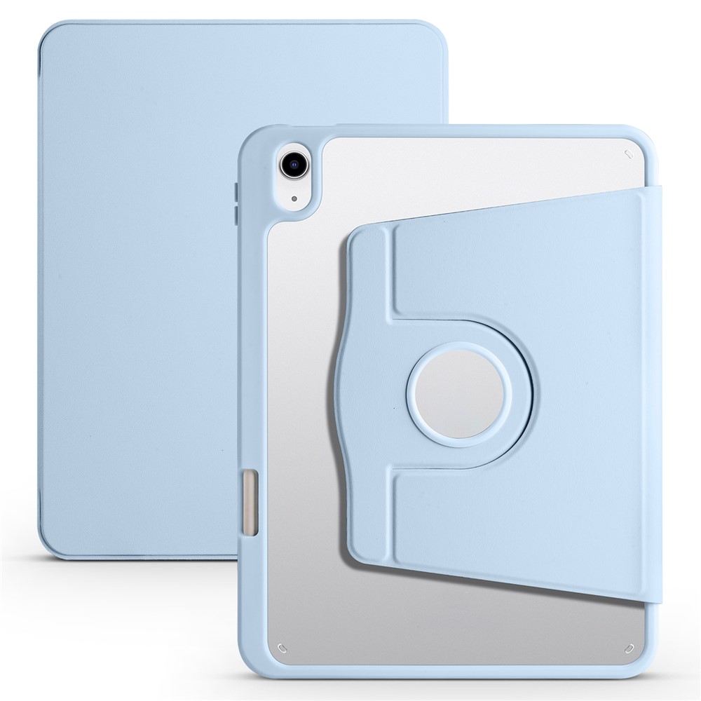 For iPad (2025) / 10.9 (2022) PU Leather + Acrylic Tablet Case Rotary Kickstand Cover with Pen Holder - Baby Blue