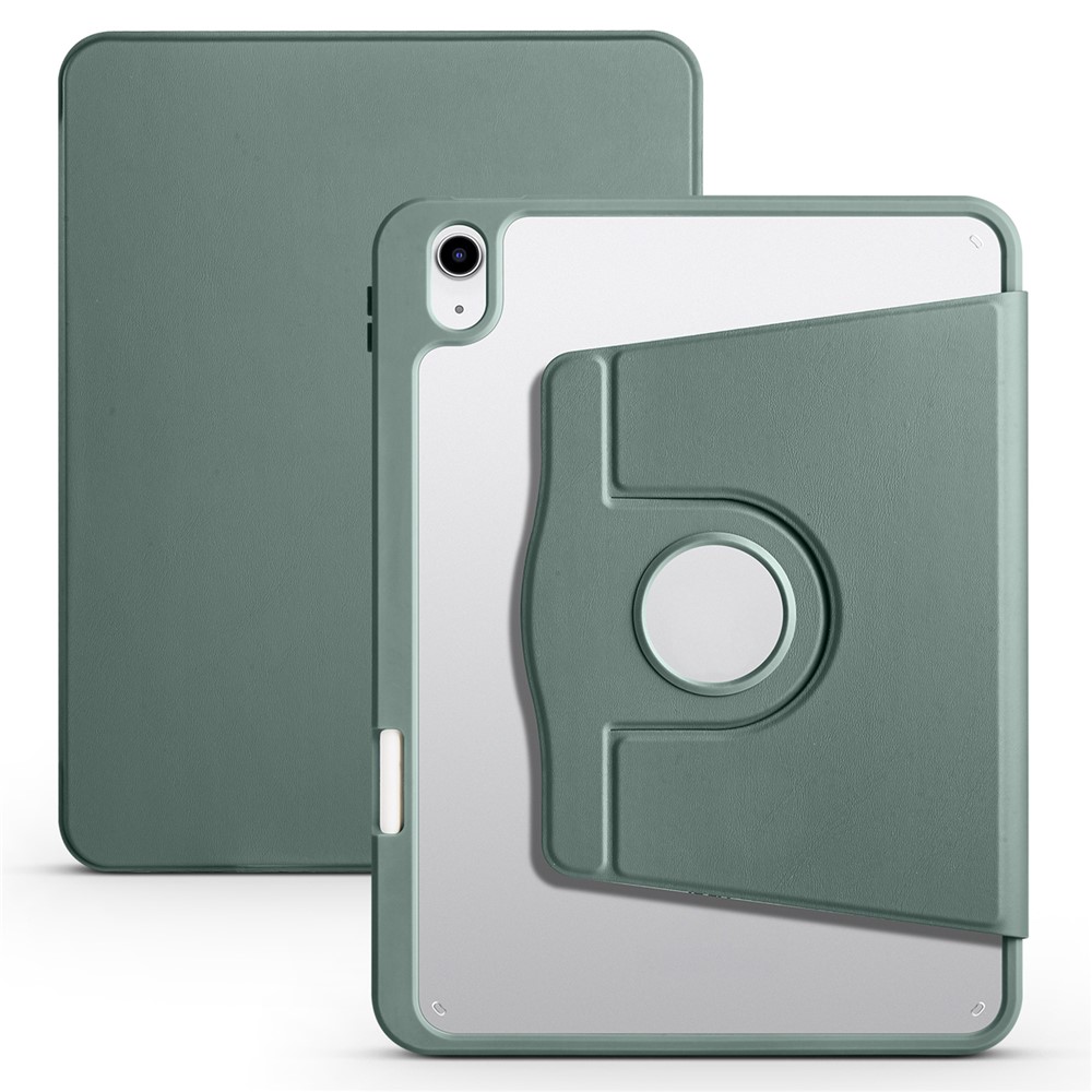 For iPad (2025) / 10.9 (2022) PU Leather + Acrylic Tablet Case Rotary Kickstand Cover with Pen Holder - Blackish Green