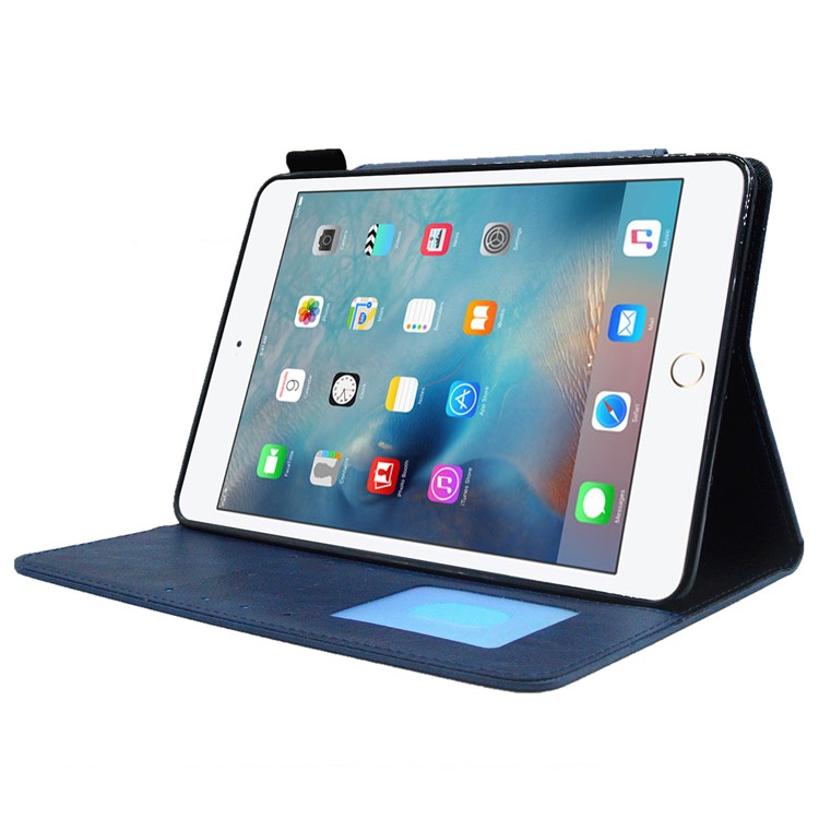 Para Ipad Mini / Mini 2 / 3 / 4 /(2019) 7,9 Polegadas da Carteira de Salto de Comprimido / Tampa de Comprimido de Couro do Sono - Azul-3