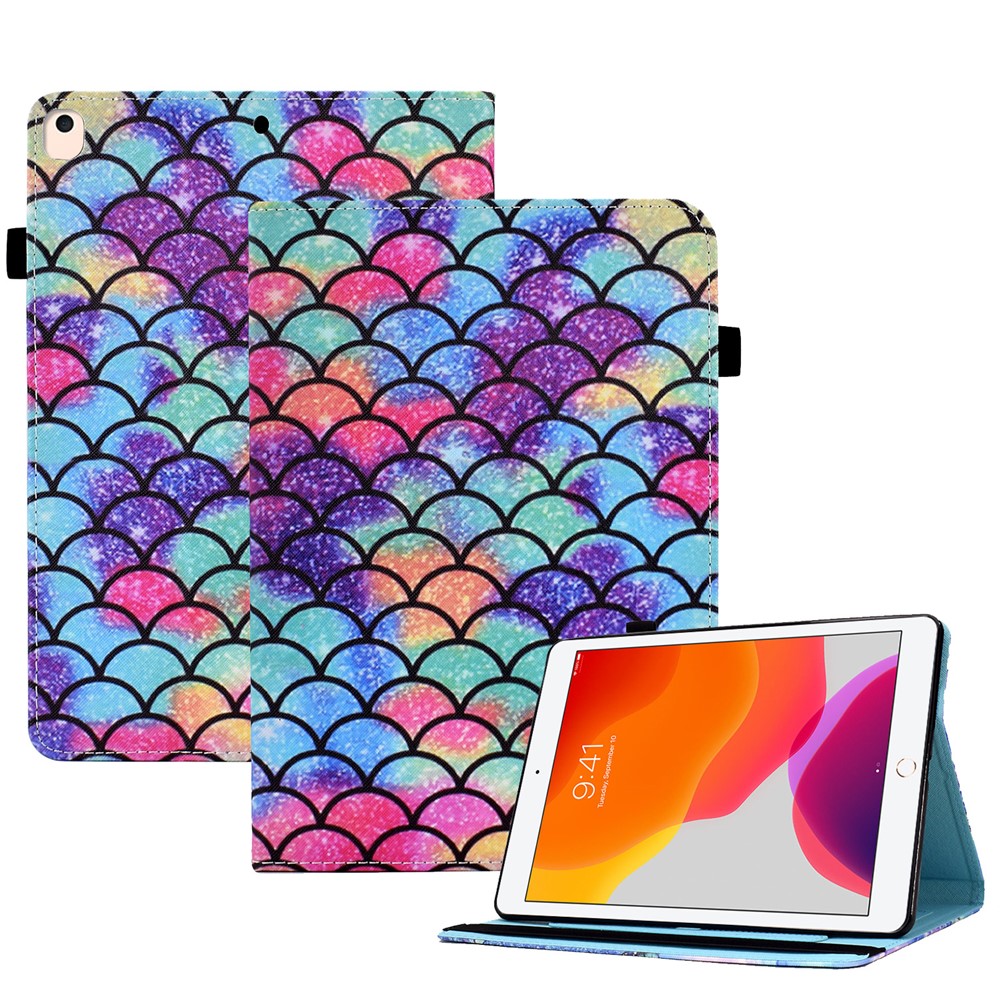 For iPad 10.2 (2021) / (2020) / (2019) Pattern Printing Tablet Case PU Leather Stand Elastic Band Protective Cover - Wavy Pattern