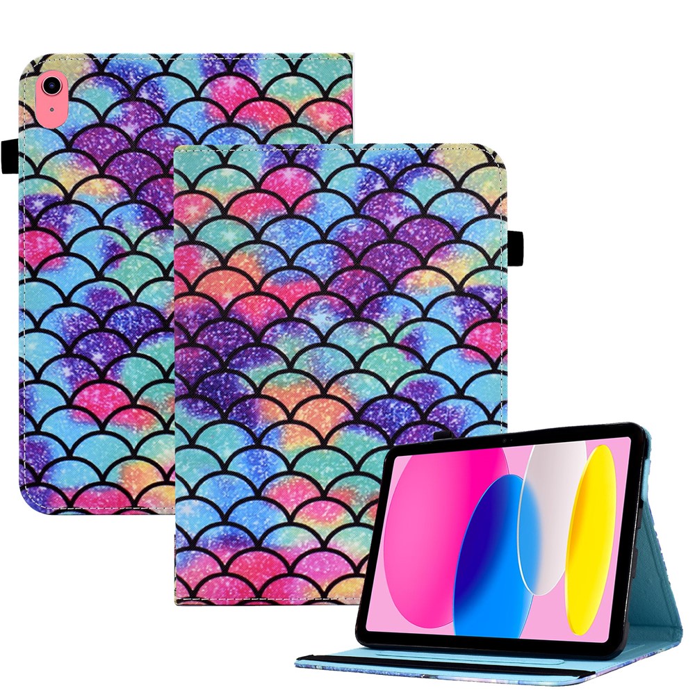 For iPad (2025) / 10.9 (2022) PU Leather Folding Stand Cover Pattern Printing Elastic Band Tablet Case with Card Holder - Wavy Pattern