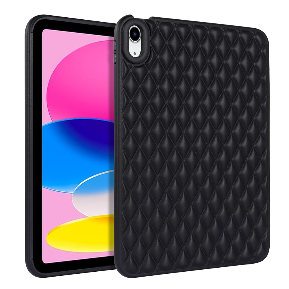 Anti-Drop Protective Back Cover for iPad (2025) / 10.9 (2022) Rhombus Pattern Soft TPU Tablet Case - Black
