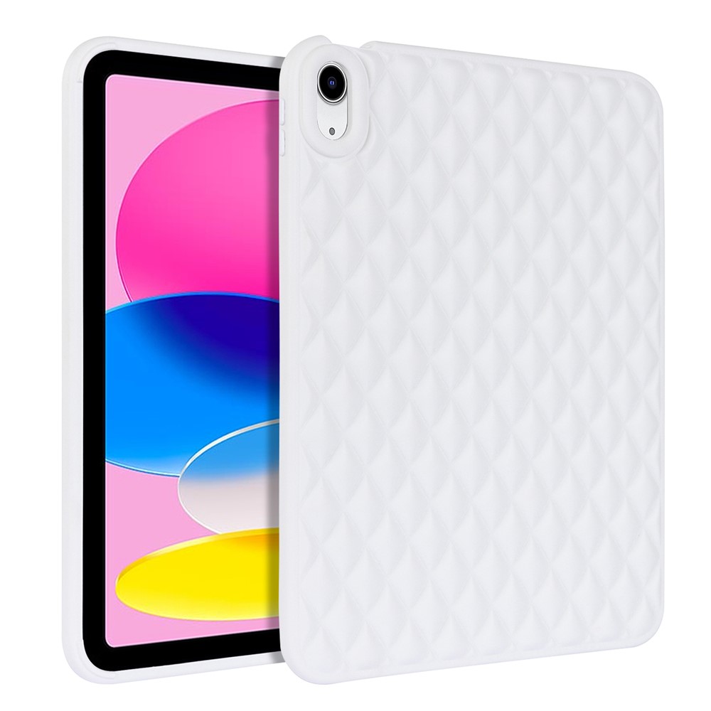 Anti-Drop Protective Back Cover for iPad (2025) / 10.9 (2022) Rhombus Pattern Soft TPU Tablet Case - White