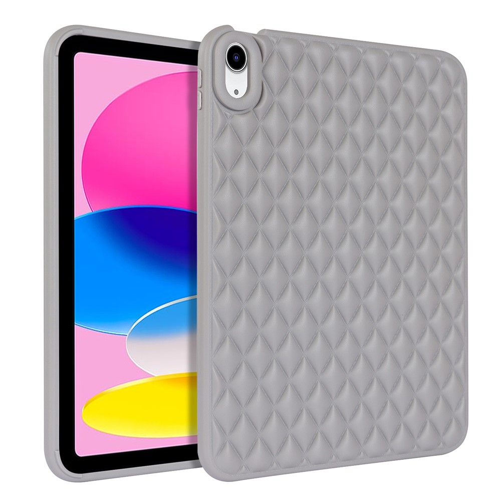 Anti-Drop Protective Back Cover for iPad (2025) / 10.9 (2022) Rhombus Pattern Soft TPU Tablet Case - Grey
