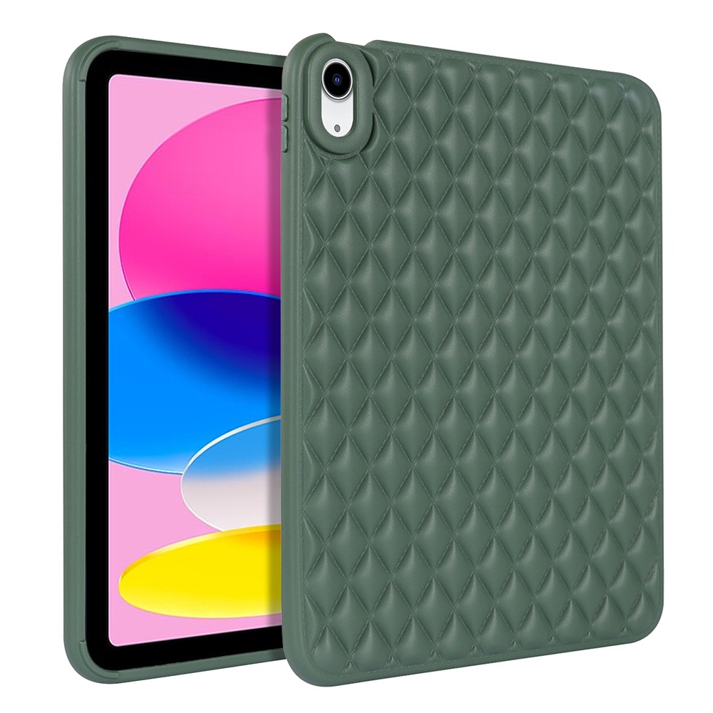 Anti-Drop Protective Back Cover for iPad (2025) / 10.9 (2022) Rhombus Pattern Soft TPU Tablet Case - Green