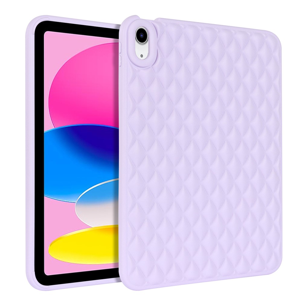 Anti-Drop Protective Back Cover for iPad (2025) / 10.9 (2022) Rhombus Pattern Soft TPU Tablet Case - Purple