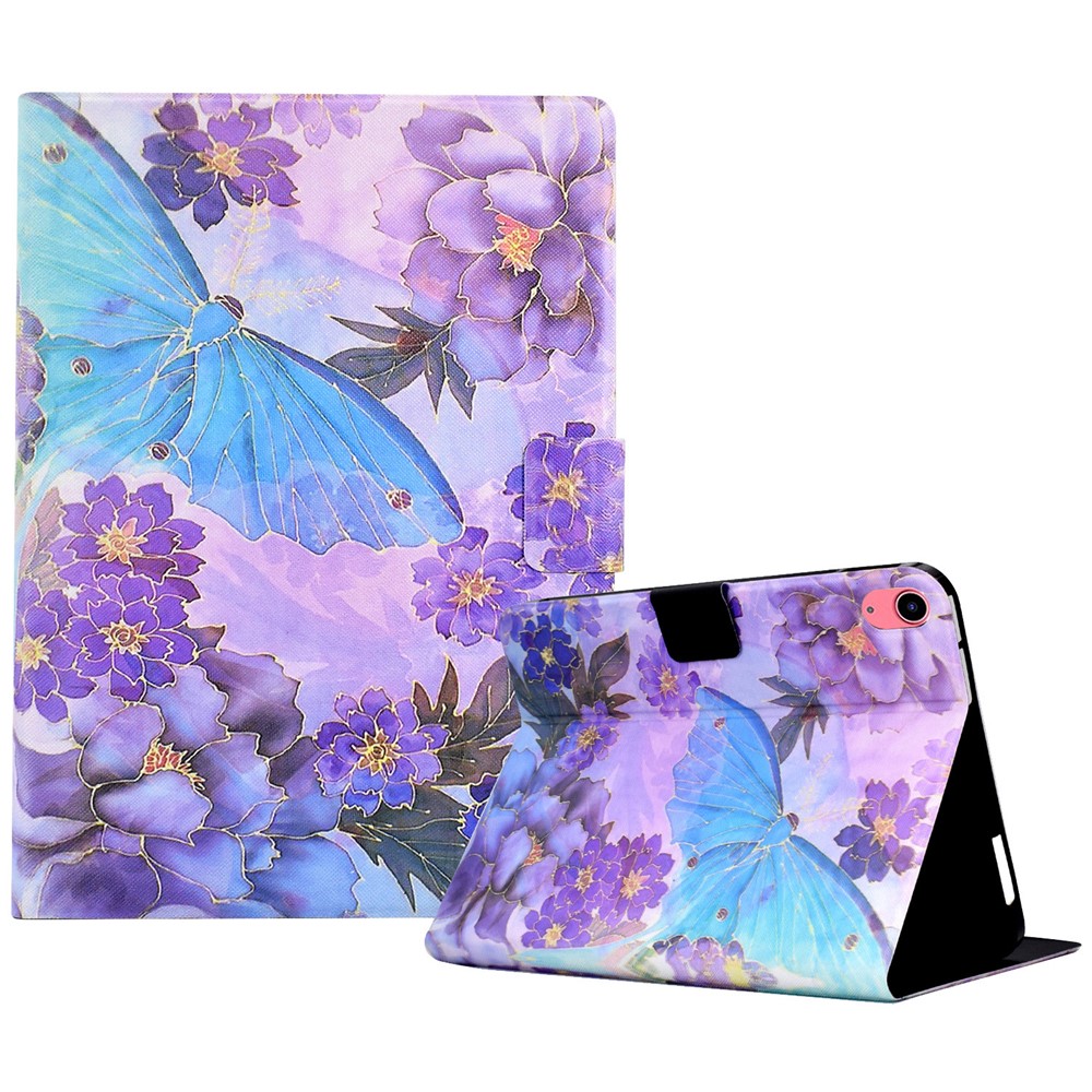 For iPad (2025) / 10.9 (2022) Shockproof Case Pattern Printed Leather Flip Cover Anti-Drop Tablet Case - Peony Butterfly