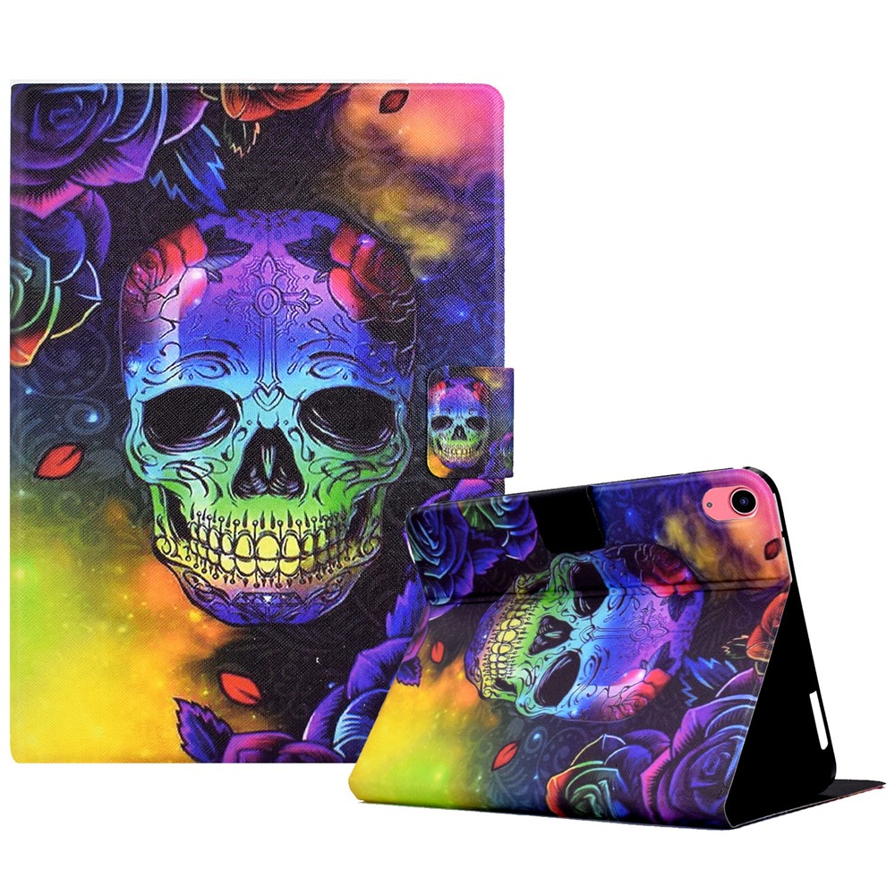For iPad (2025) / 10.9 (2022) Shockproof Case Pattern Printed Leather Flip Cover Anti-Drop Tablet Case - Skull