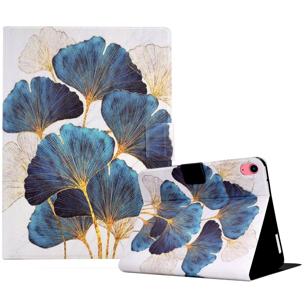 For iPad (2025) / 10.9 (2022) Shockproof Case Pattern Printed Leather Flip Cover Anti-Drop Tablet Case - Leaf