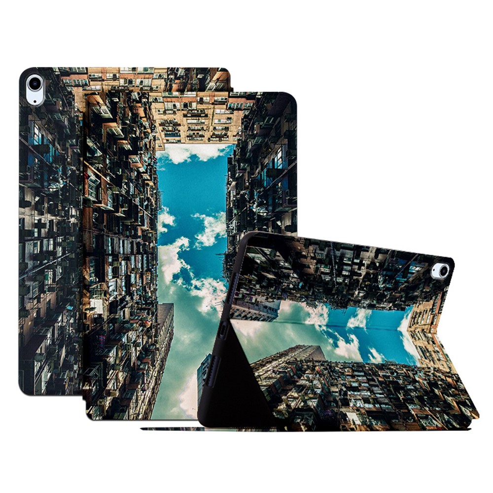 For iPad Air (2022) / Air (2020) Shockproof Case with Stand Pattern Printed PU Leather Tablet Cover - City of Sky