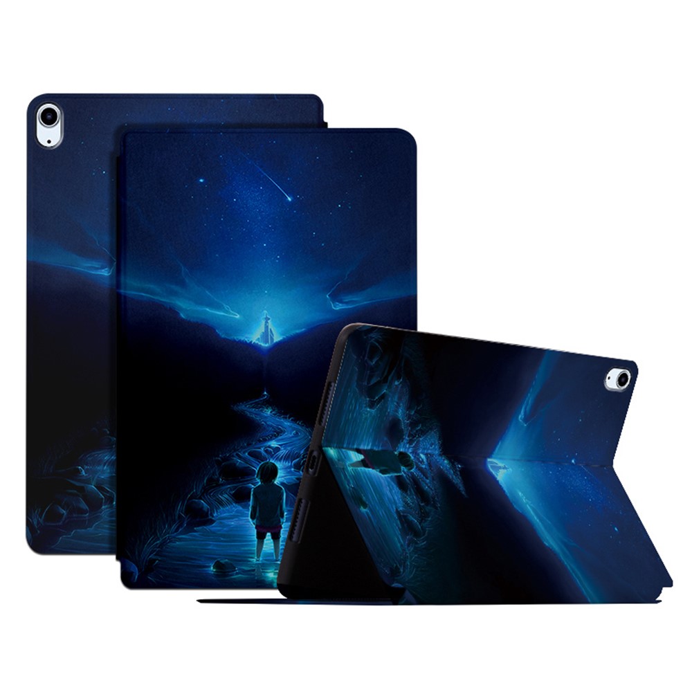 For iPad Air (2022) / Air (2020) Shockproof Case with Stand Pattern Printed PU Leather Tablet Cover - River