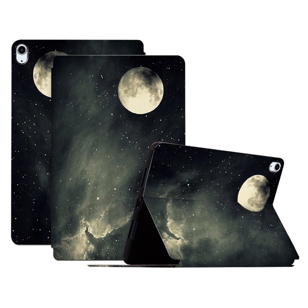 For iPad Air (2022) / Air (2020) Shockproof Case with Stand Pattern Printed PU Leather Tablet Cover - Full Moon Night