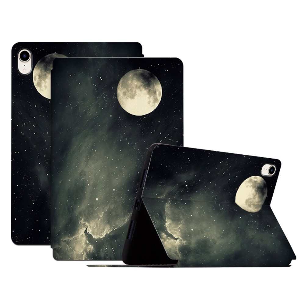 For iPad mini (2024) / mini (2021) Protective Tablet Case with Stand Pattern Printing PU Leather Flip Cover - Full Moon Night