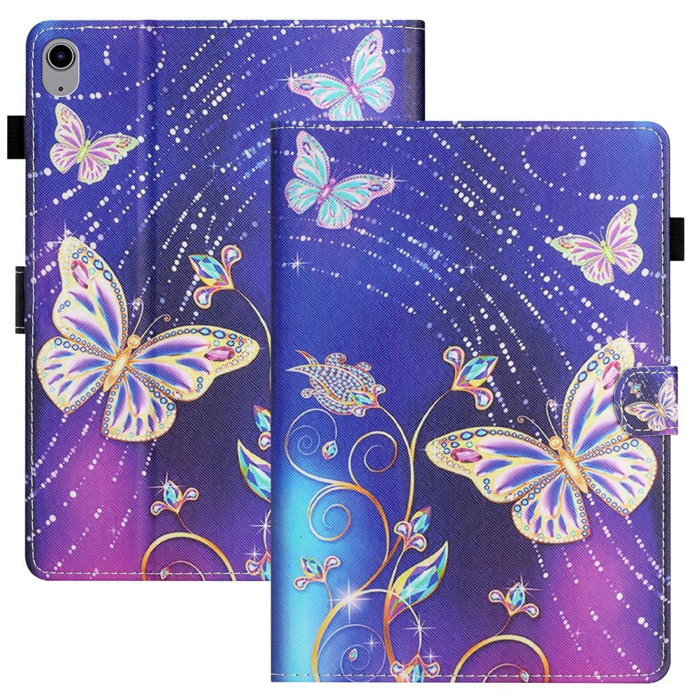 Anti-Drop Tablet Case for iPad (2025) / 10.9 (2022) PU Leather Folio Flip Cover Pattern Printing Shockproof Case - Blue Butterfly